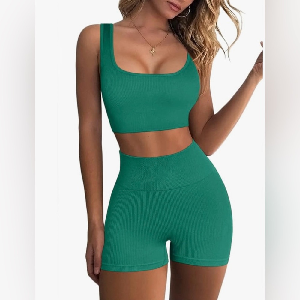 Two-piece top and shorts matching workout set